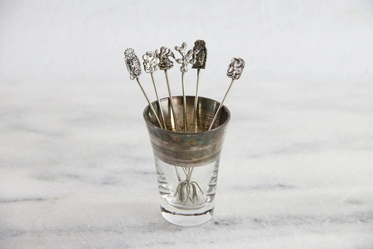 Vintage Cocktail Picks Silver 6 Pc | Hors D'oeuvre Stamped 825 - Debra Hall Lifestyle