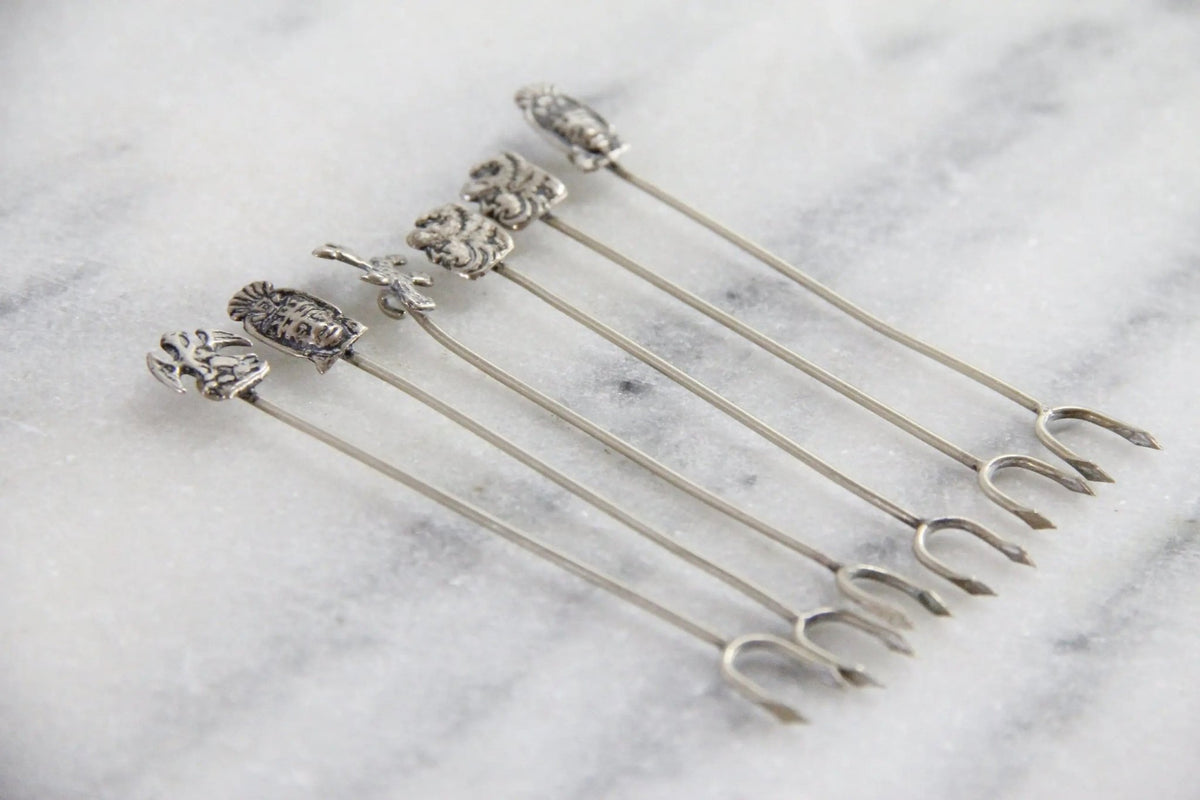 Vintage Cocktail Picks Silver 6 Pc | Hors D'oeuvre Stamped 825 - Debra Hall Lifestyle