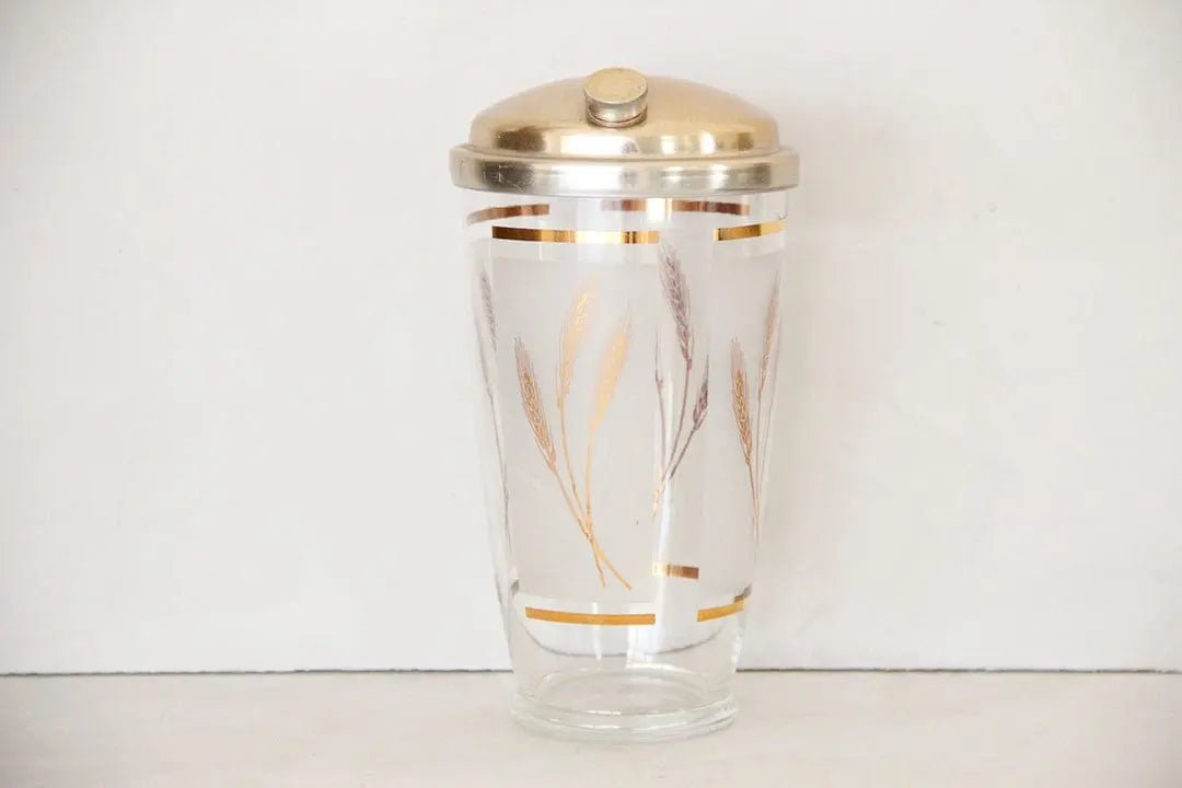 Vintage Cocktail Shaker | Frosted Glass With Gold Trim Barware - Debra Hall Lifestyle