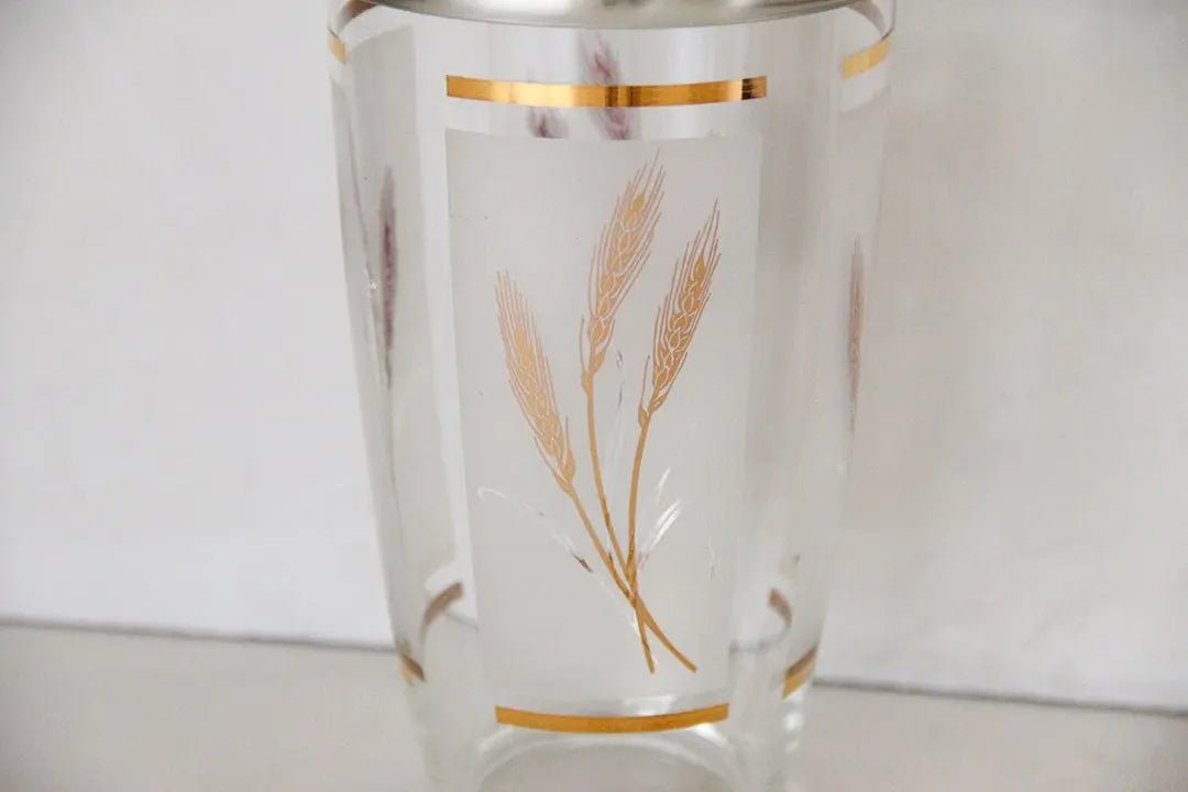Vintage Cocktail Shaker | Frosted Glass With Gold Trim Barware - Debra Hall Lifestyle