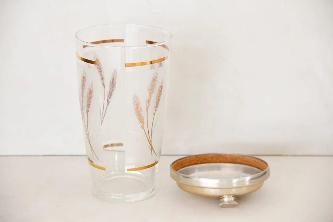Vintage Cocktail Shaker | Frosted Glass With Gold Trim Barware - Debra Hall Lifestyle