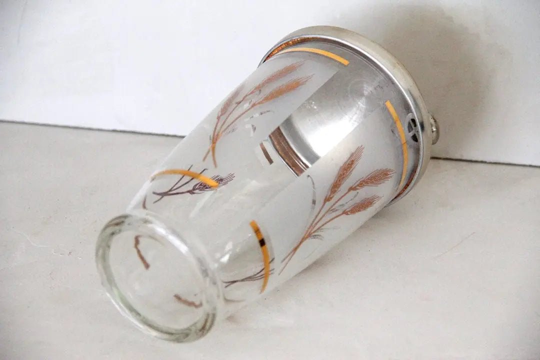 Vintage Cocktail Shaker | Frosted Glass With Gold Trim Barware - Debra Hall Lifestyle