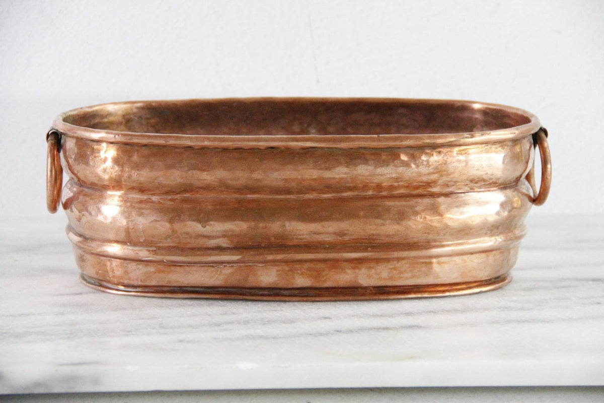 Vintage Copper Planter With Handles | Oval Hammered Jardiniere - Debra Hall Lifestyle