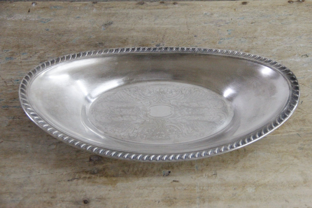 Vintage Crosby Silverplate Bread Tray Engraved Oval Serving Dish - Debra Hall Lifestyle