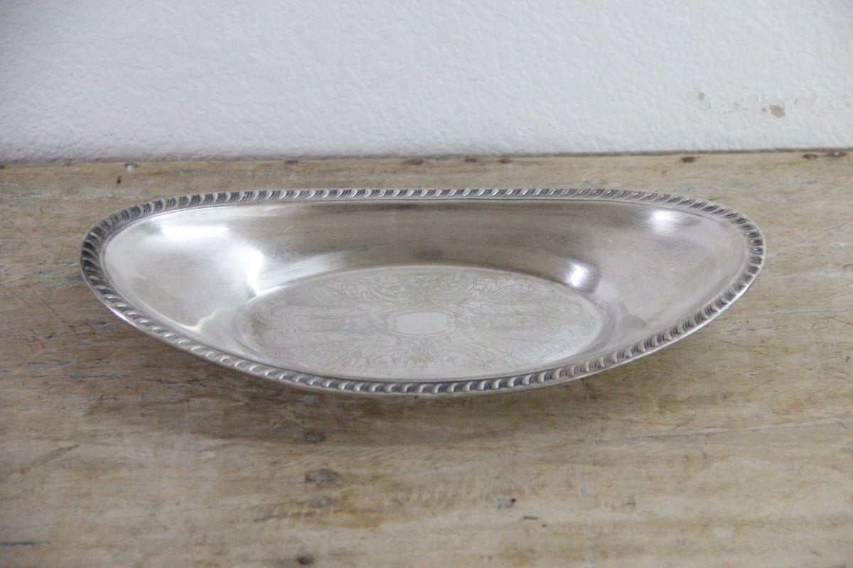 Vintage Crosby Silverplate Bread Tray Engraved Oval Serving Dish - Debra Hall Lifestyle