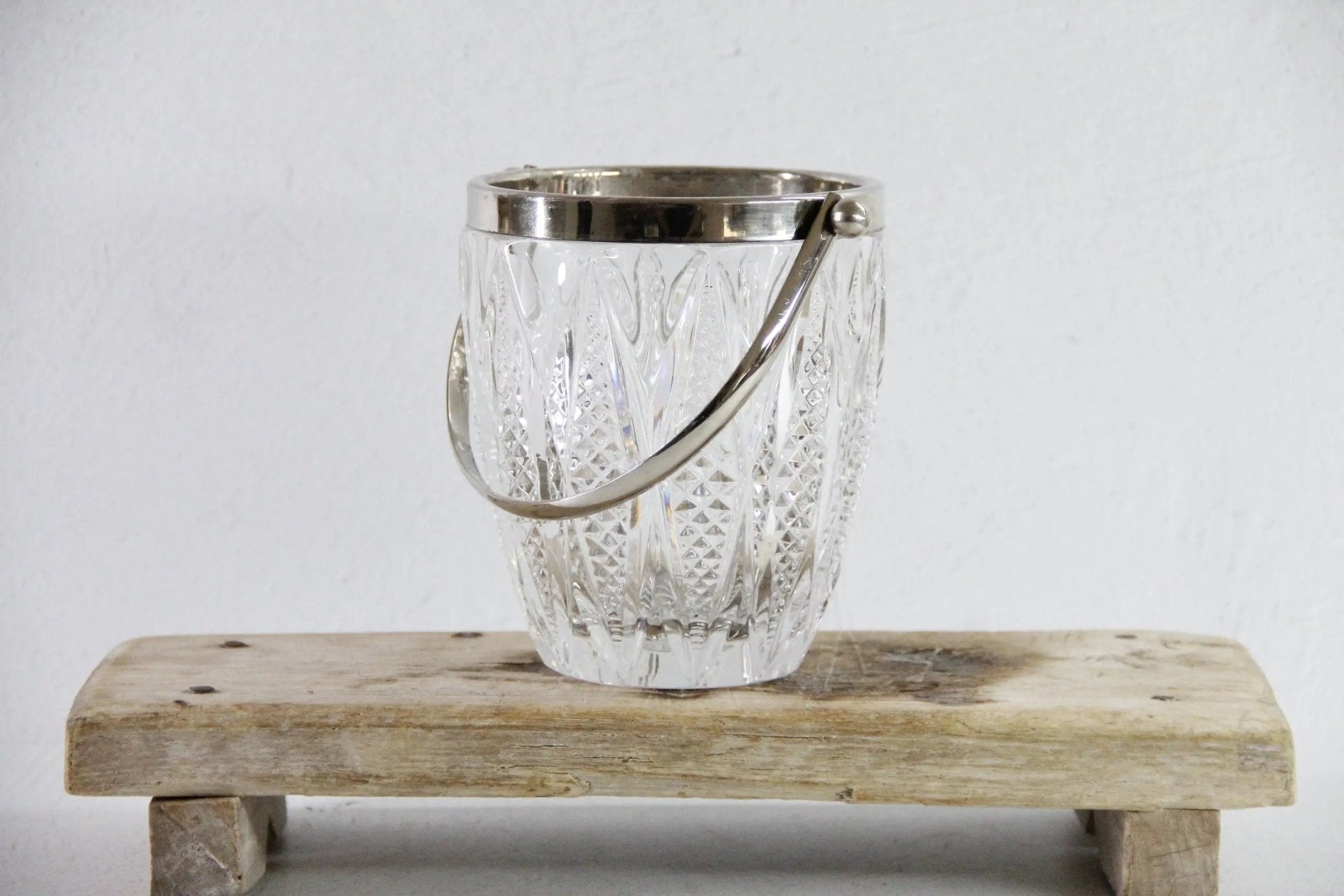 Vintage Crystal Ice Bucket with Silver Handle | 60s French Art Deco Style - Debra Hall Lifestyle