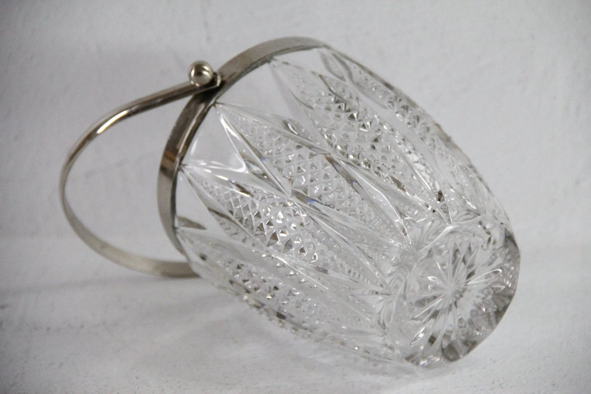 Vintage Crystal Ice Bucket with Silver Handle | 60s French Art Deco Style - Debra Hall Lifestyle