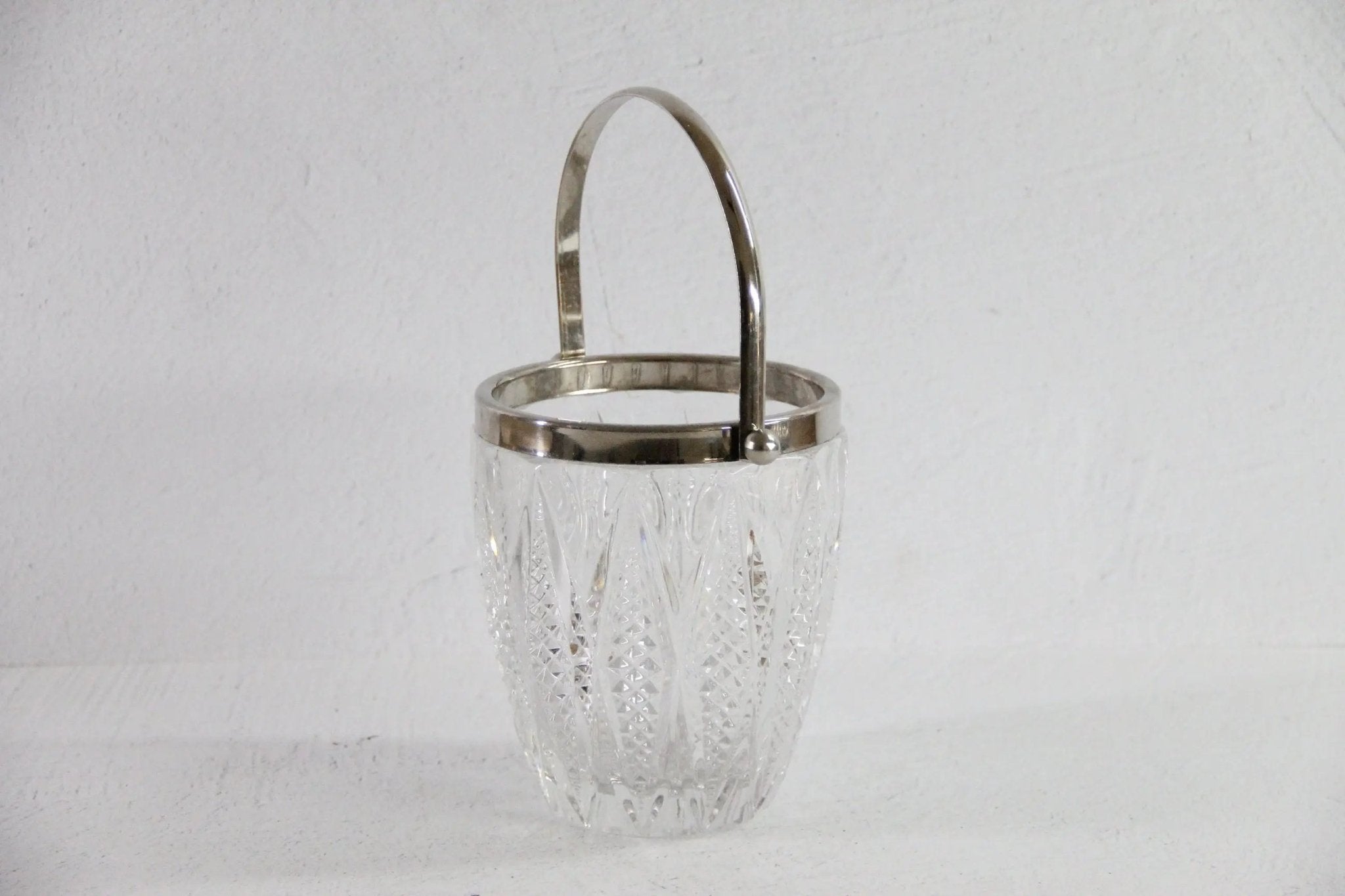 Vintage Crystal Ice Bucket with Silver Handle | 60s French Art Deco Style - Debra Hall Lifestyle