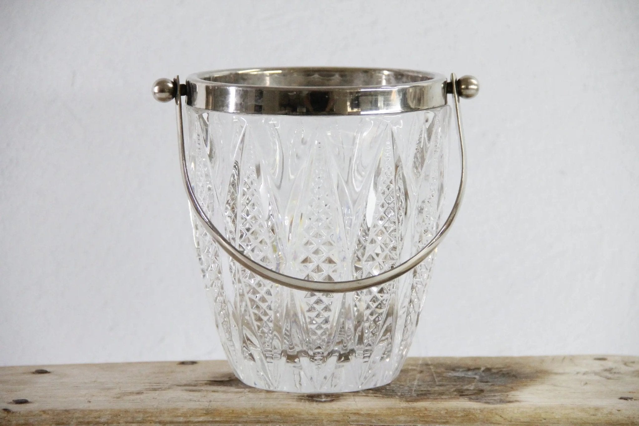 Vintage Crystal Ice Bucket with Silver Handle | 60s French Art Deco Style - Debra Hall Lifestyle