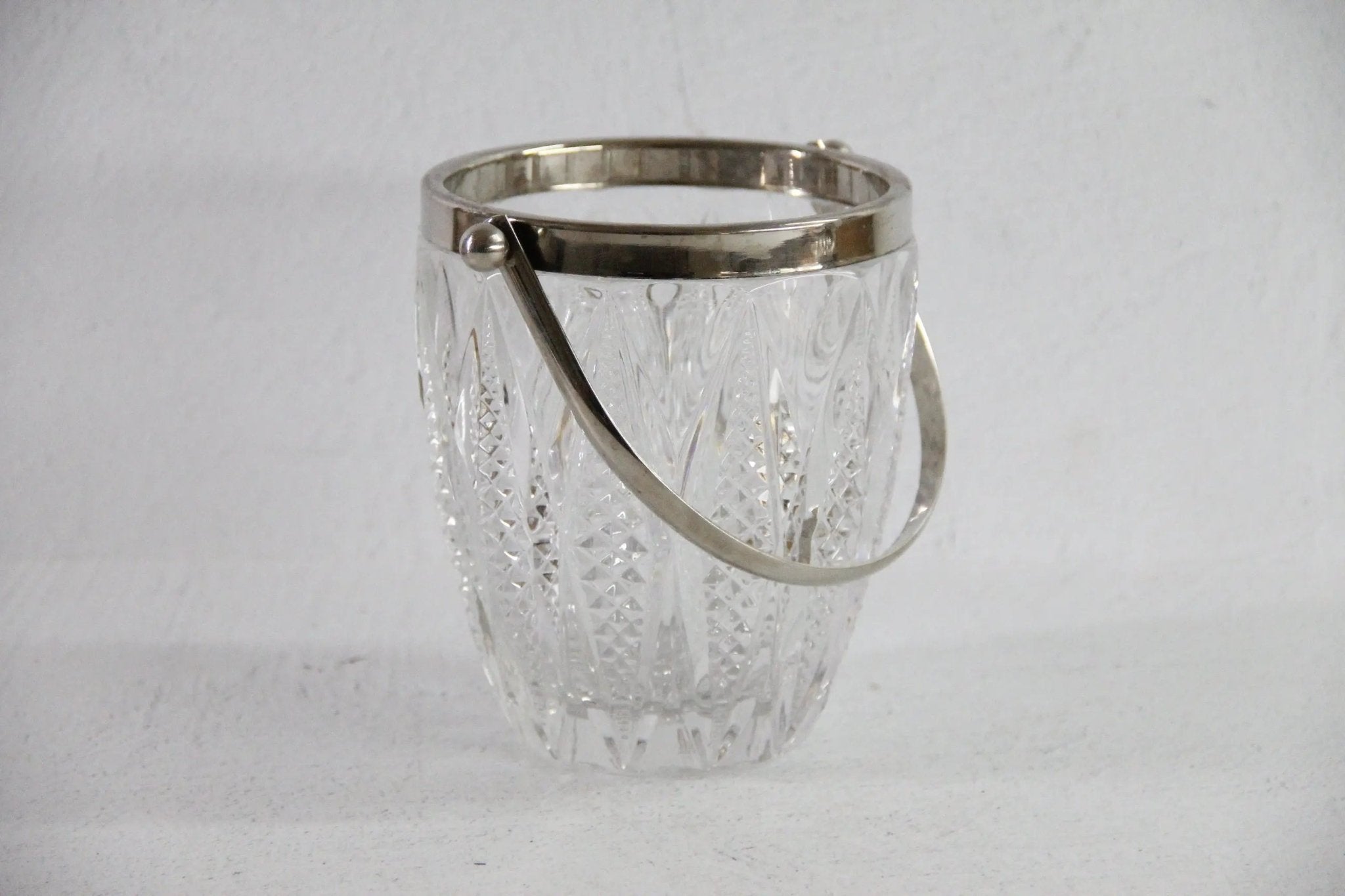 Vintage Crystal Ice Bucket with Silver Handle | 60s French Art Deco Style - Debra Hall Lifestyle