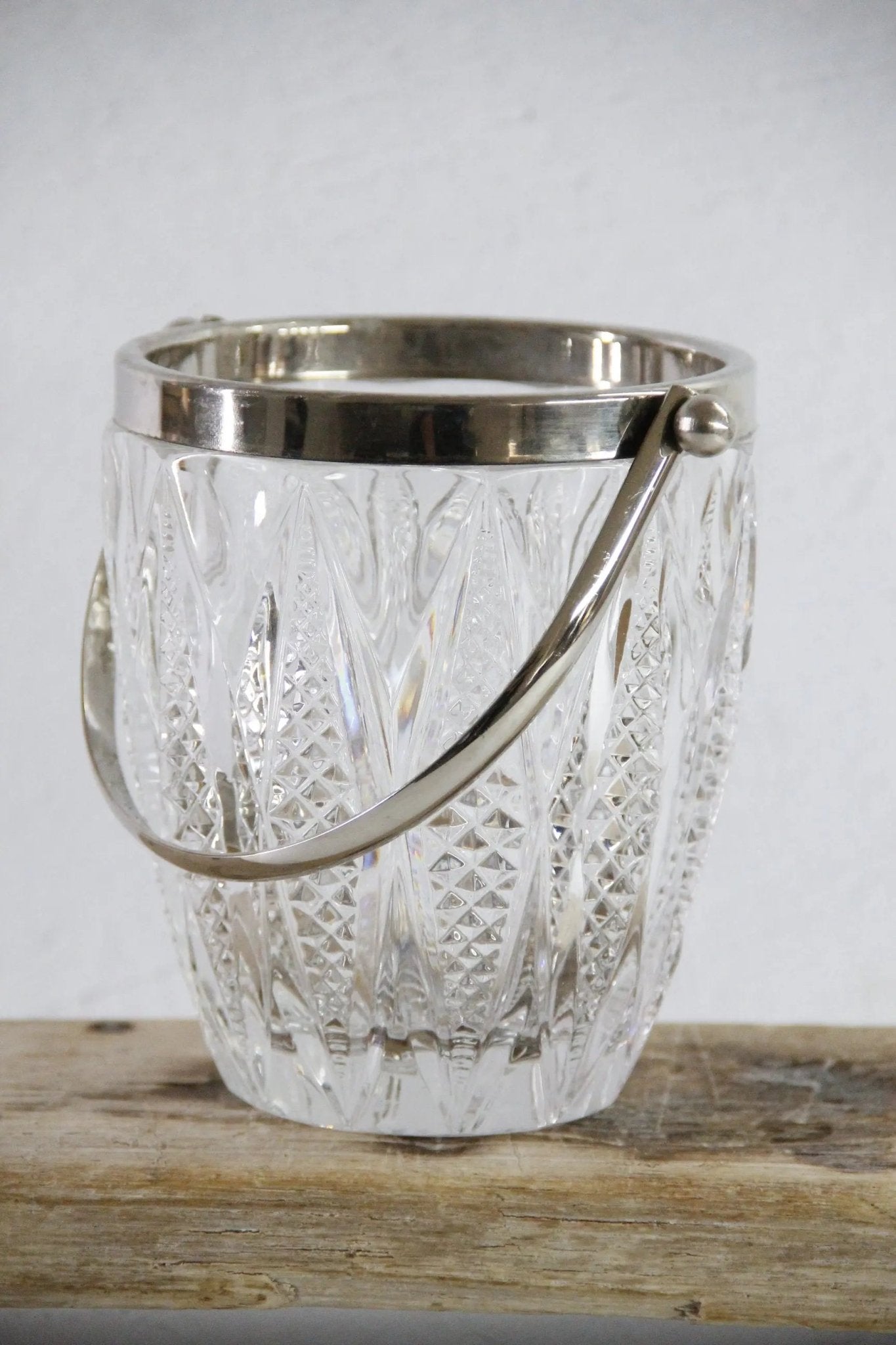 Vintage Crystal Ice Bucket with Silver Handle | 60s French Art Deco Style - Debra Hall Lifestyle