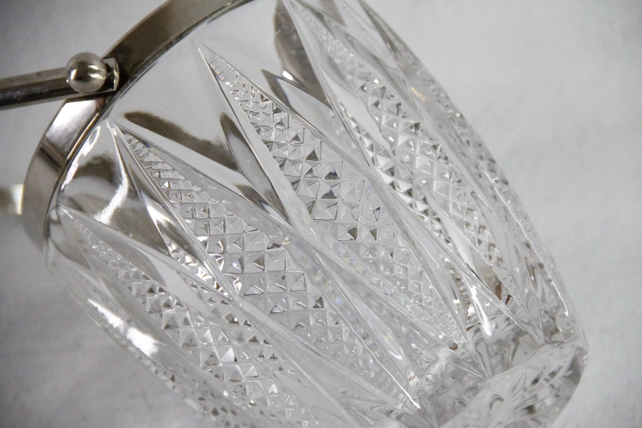 Vintage Crystal Ice Bucket with Silver Handle | 60s French Art Deco Style - Debra Hall Lifestyle