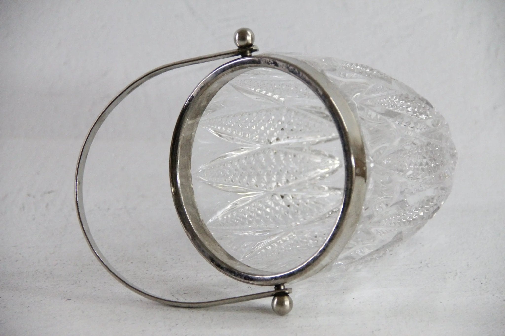 Vintage Crystal Ice Bucket with Silver Handle | 60s French Art Deco Style - Debra Hall Lifestyle