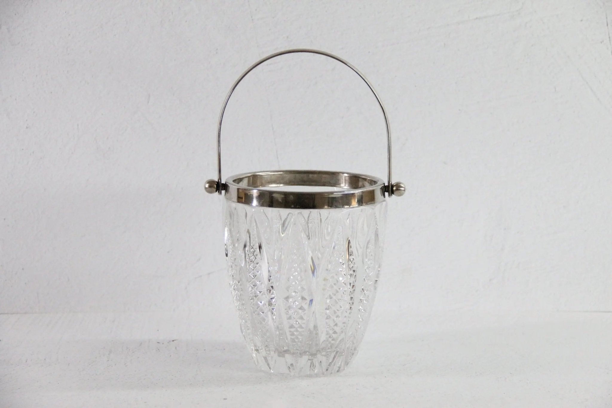 Vintage Crystal Ice Bucket with Silver Handle | 60s French Art Deco Style - Debra Hall Lifestyle