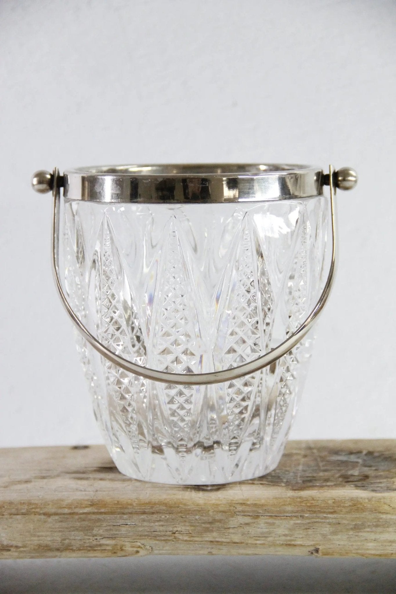 Vintage Crystal Ice Bucket with Silver Handle | 60s French Art Deco Style - Debra Hall Lifestyle