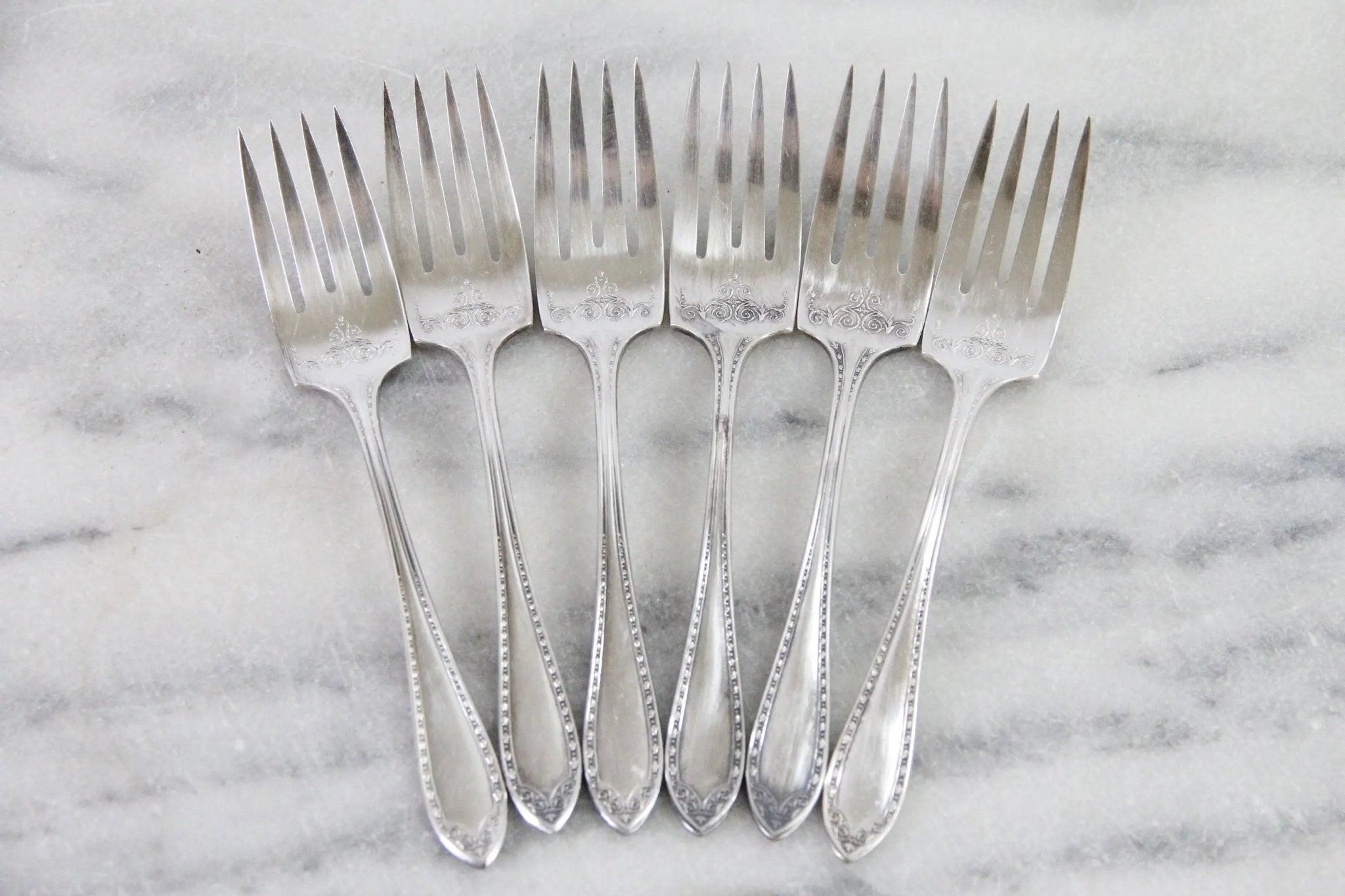 Vintage Dessert Forks Silverplate | Set of 6 Sheraton Pattern 1910 - Debra Hall Lifestyle