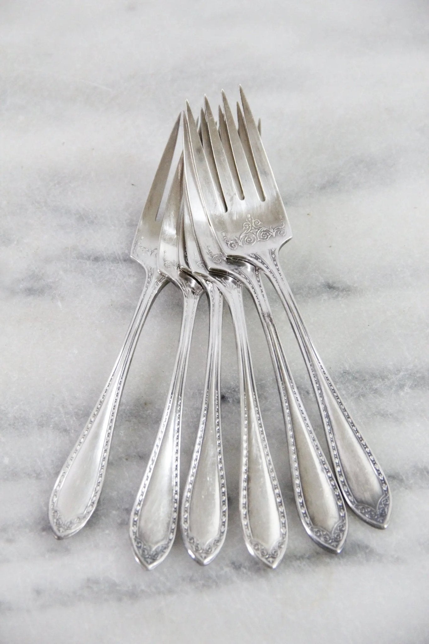 Vintage Dessert Forks Silverplate | Set of 6 Sheraton Pattern 1910 - Debra Hall Lifestyle