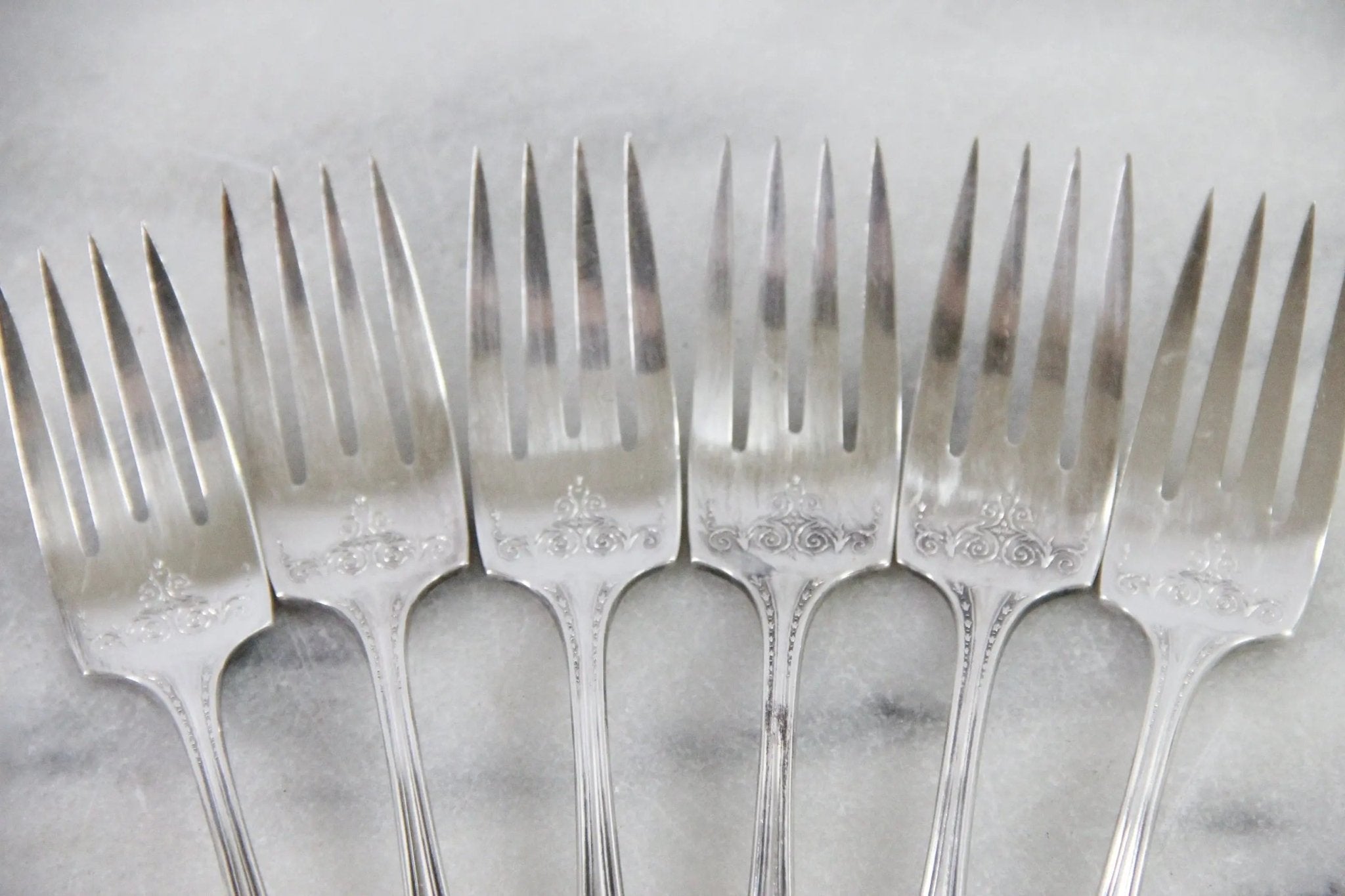 Vintage Dessert Forks Silverplate | Set of 6 Sheraton Pattern 1910 - Debra Hall Lifestyle