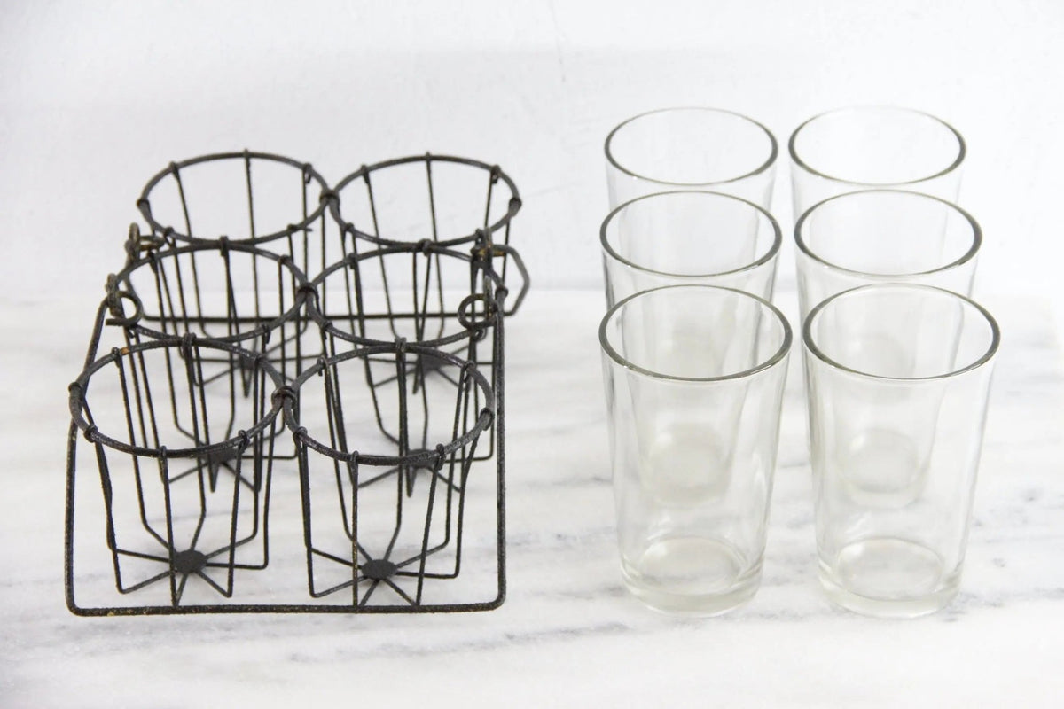 Vintage Drinking Glass Caddy with Glasses | Metal Carrier - Debra Hall Lifestyle