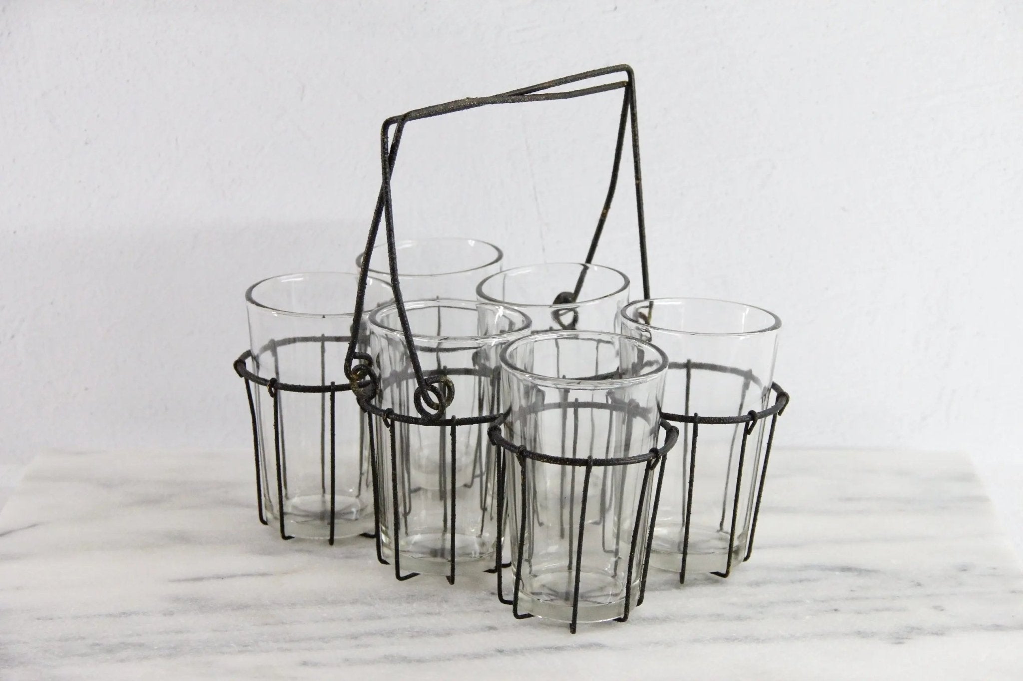 Vintage Drinking Glass Caddy with Glasses | Metal Carrier - Debra Hall Lifestyle