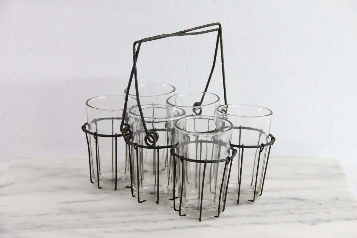 Vintage Drinking Glass Caddy with Glasses | Metal Carrier - Debra Hall Lifestyle