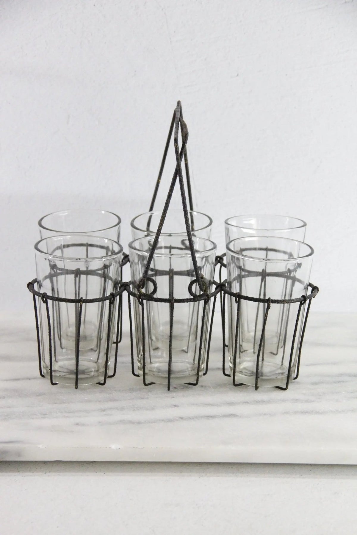 Vintage Drinking Glass Caddy with Glasses | Metal Carrier - Debra Hall Lifestyle