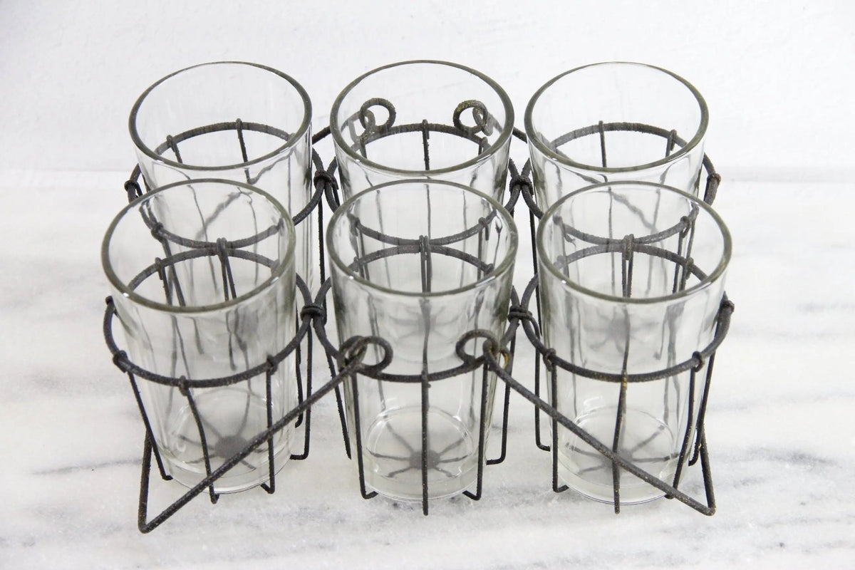 Vintage Drinking Glass Caddy with Glasses | Metal Carrier - Debra Hall Lifestyle