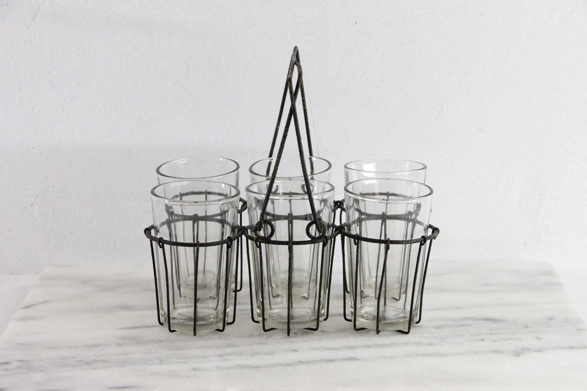 Vintage Drinking Glass Caddy with Glasses | Metal Carrier - Debra Hall Lifestyle