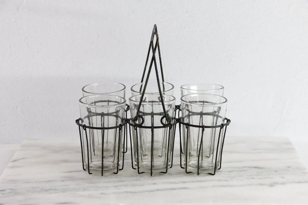 Vintage Drinking Glass Caddy with Glasses | Metal Carrier - Debra Hall Lifestyle