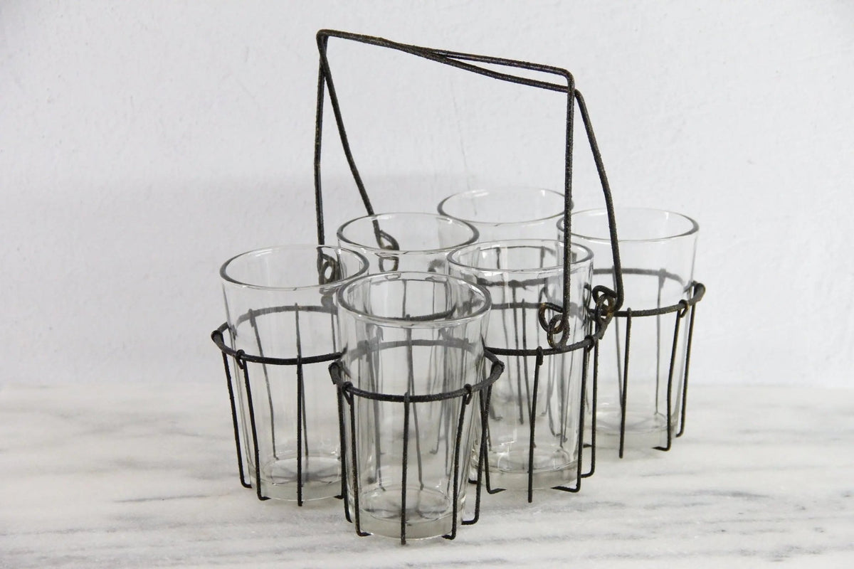Vintage Drinking Glass Caddy with Glasses | Metal Carrier - Debra Hall Lifestyle