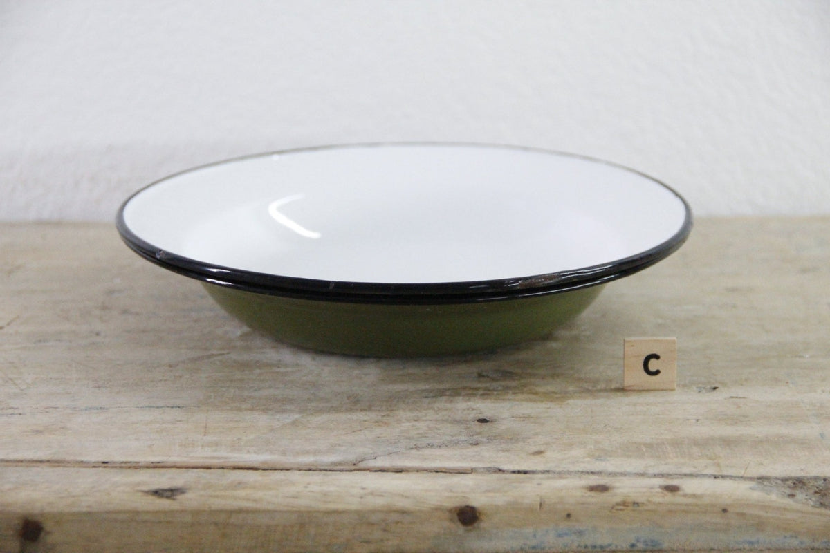 Vintage Enamel Bowls Pair Polish Midcentury Shallow Soup Bowls - Debra Hall Lifestyle