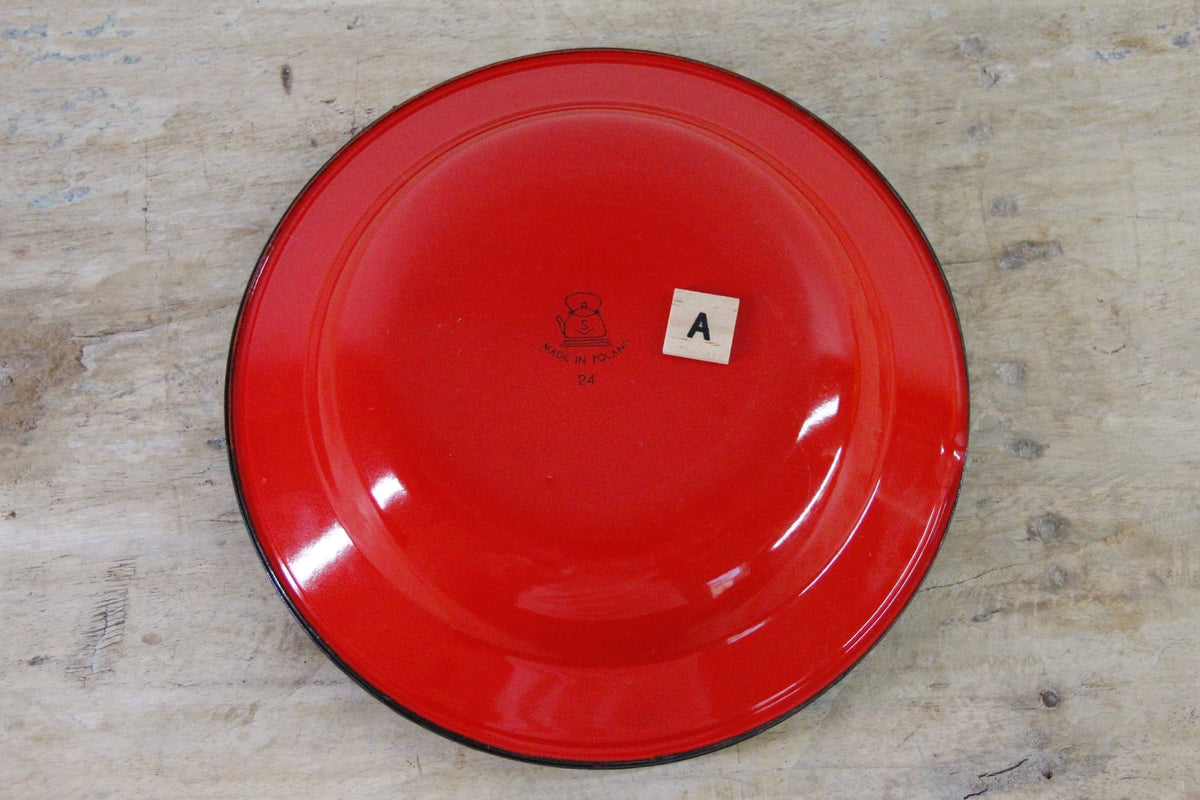 Vintage Enamel Bowls Pair Polish Midcentury Shallow Soup Bowls - Debra Hall Lifestyle