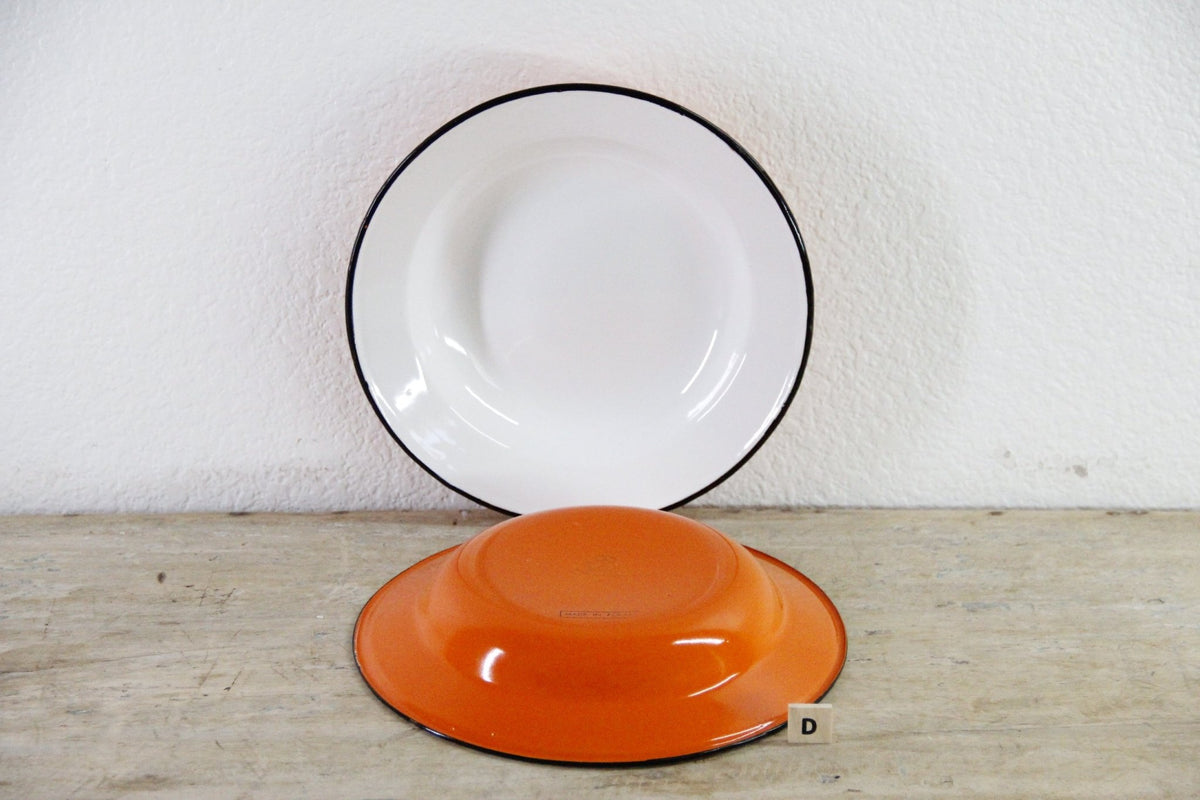 Vintage Enamel Bowls Pair Polish Midcentury Shallow Soup Bowls - Debra Hall Lifestyle