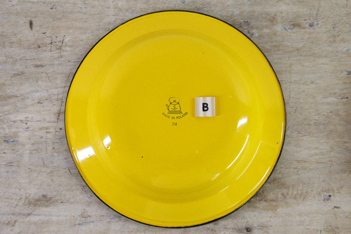 Vintage Enamel Bowls Pair Polish Midcentury Shallow Soup Bowls - Debra Hall Lifestyle