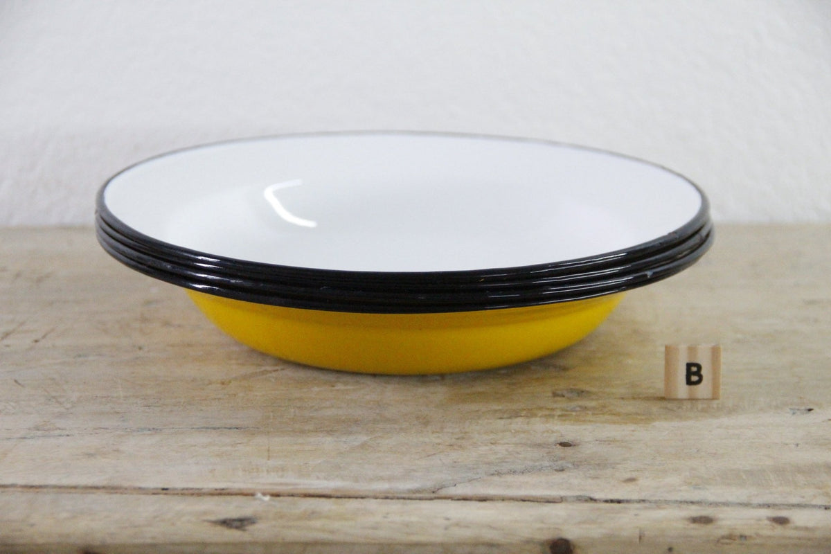 Vintage Enamel Bowls Pair Polish Midcentury Shallow Soup Bowls - Debra Hall Lifestyle