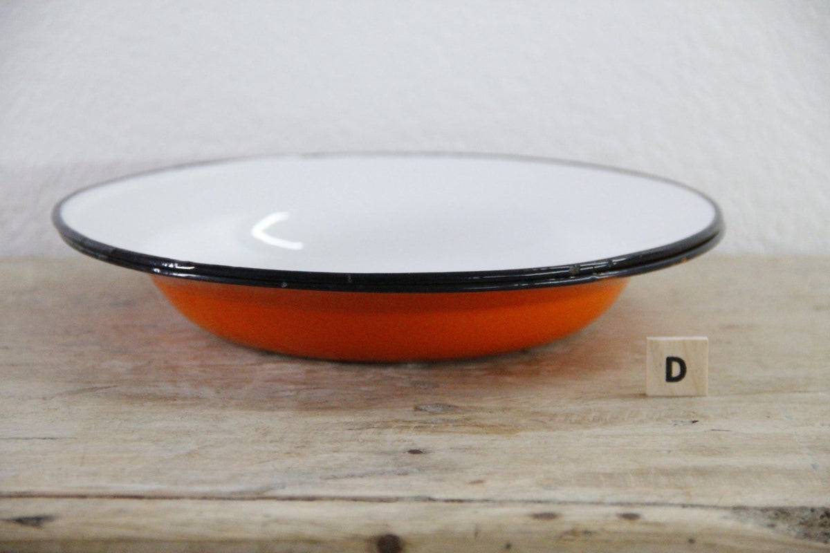 Vintage Enamel Bowls Pair Polish Midcentury Shallow Soup Bowls - Debra Hall Lifestyle