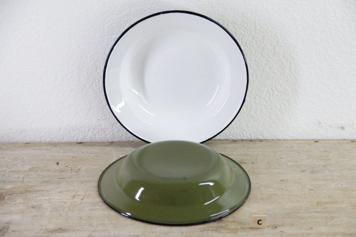 Vintage Enamel Bowls Pair Polish Midcentury Shallow Soup Bowls - Debra Hall Lifestyle