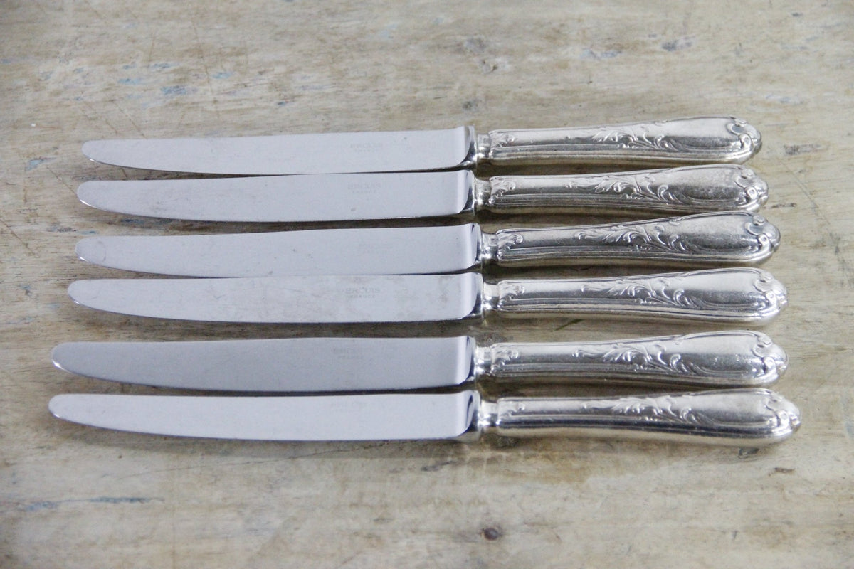 Vintage Ercuis Dinner Knives Set of 6 French Silverplate Flatware - Debra Hall Lifestyle