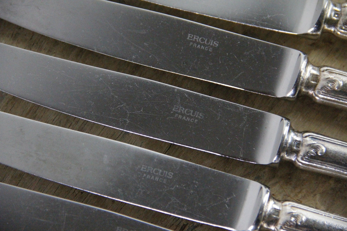 Vintage Ercuis Dinner Knives Set of 6 French Silverplate Flatware - Debra Hall Lifestyle