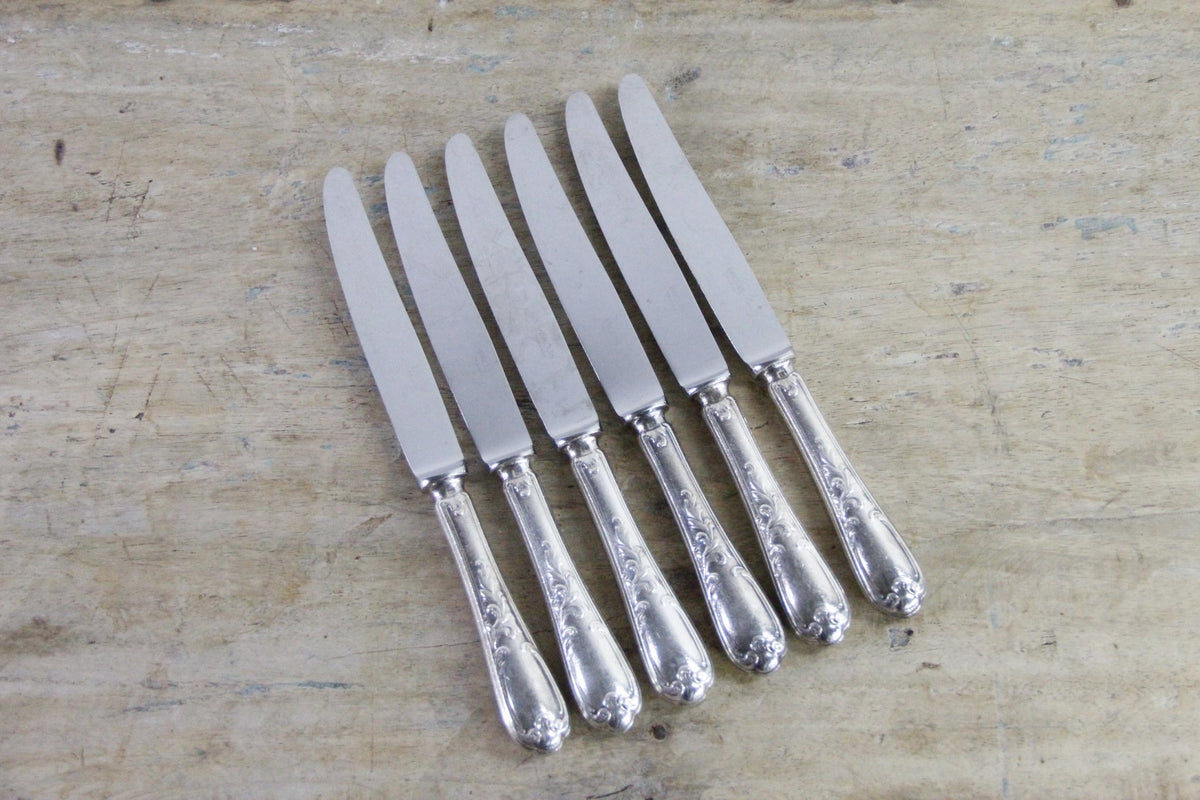 Vintage Ercuis Dinner Knives Set of 6 French Silverplate Flatware - Debra Hall Lifestyle
