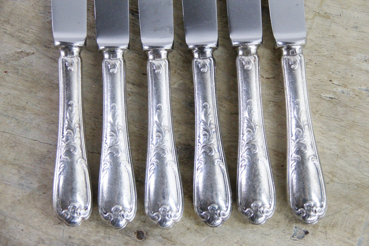 Vintage Ercuis Dinner Knives Set of 6 French Silverplate Flatware - Debra Hall Lifestyle