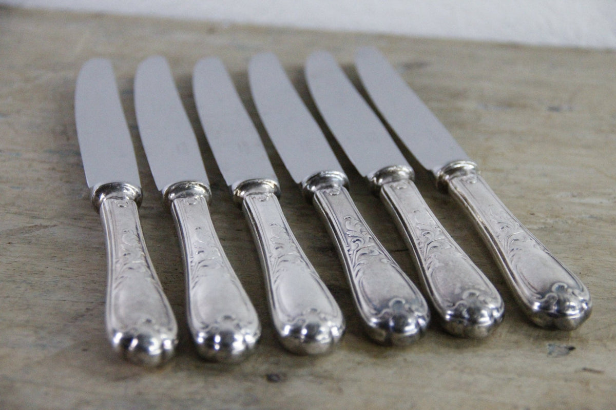 Vintage Ercuis Dinner Knives Set of 6 French Silverplate Flatware - Debra Hall Lifestyle