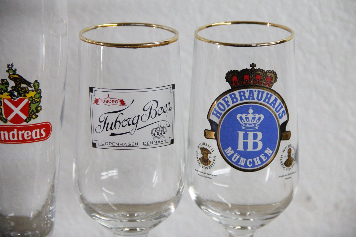 Vintage European Beer Glasses Set of 7 Gold Rim Pilsners - Debra Hall Lifestyle
