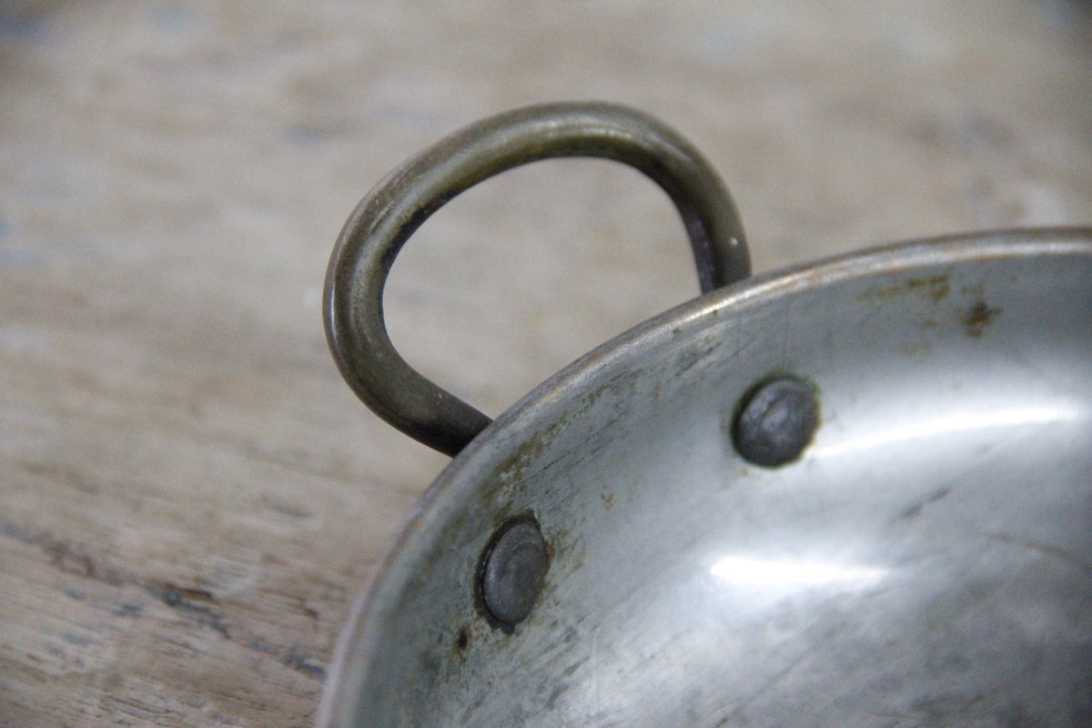 Vintage European Copper Gratin Pan Tin Lined Brass Handles - Debra Hall Lifestyle