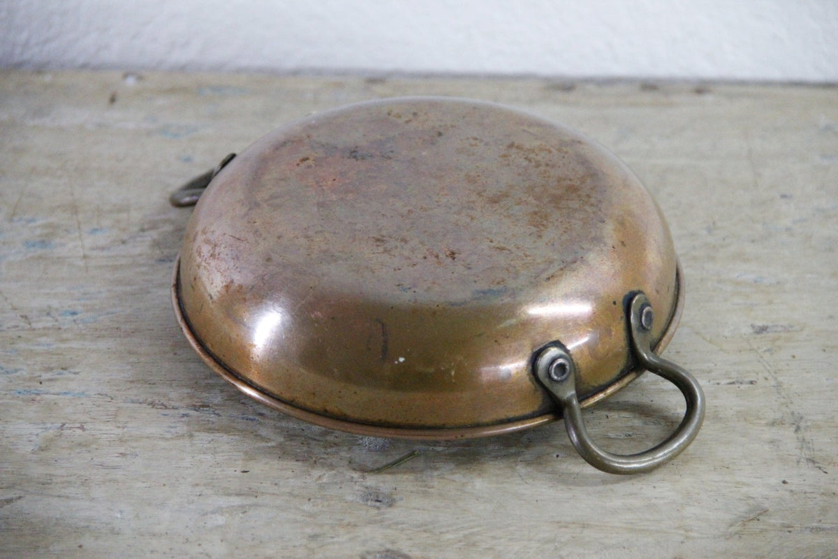 Vintage European Copper Gratin Pan Tin Lined Brass Handles - Debra Hall Lifestyle