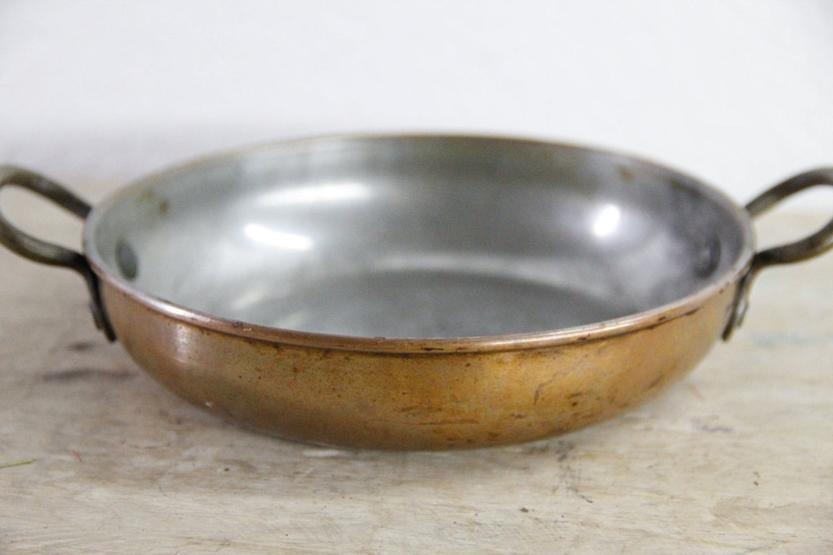Vintage European Copper Gratin Pan Tin Lined Brass Handles - Debra Hall Lifestyle