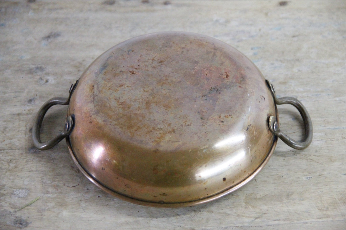 Vintage European Copper Gratin Pan Tin Lined Brass Handles - Debra Hall Lifestyle