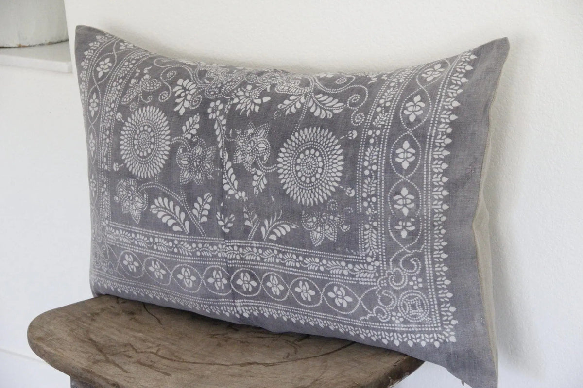 Vintage Fabric Pillow | Charcoal Grey Batik Pillow Cover - Debra Hall Lifestyle