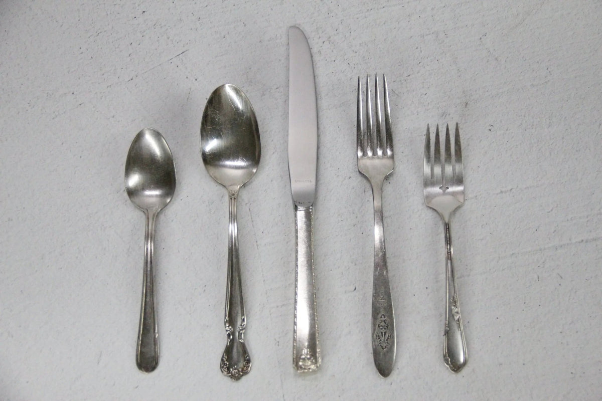 Vintage Flatware Set | Mixed Pattern 5 Piece Place Setting  - Debra Hall Lifestyle
