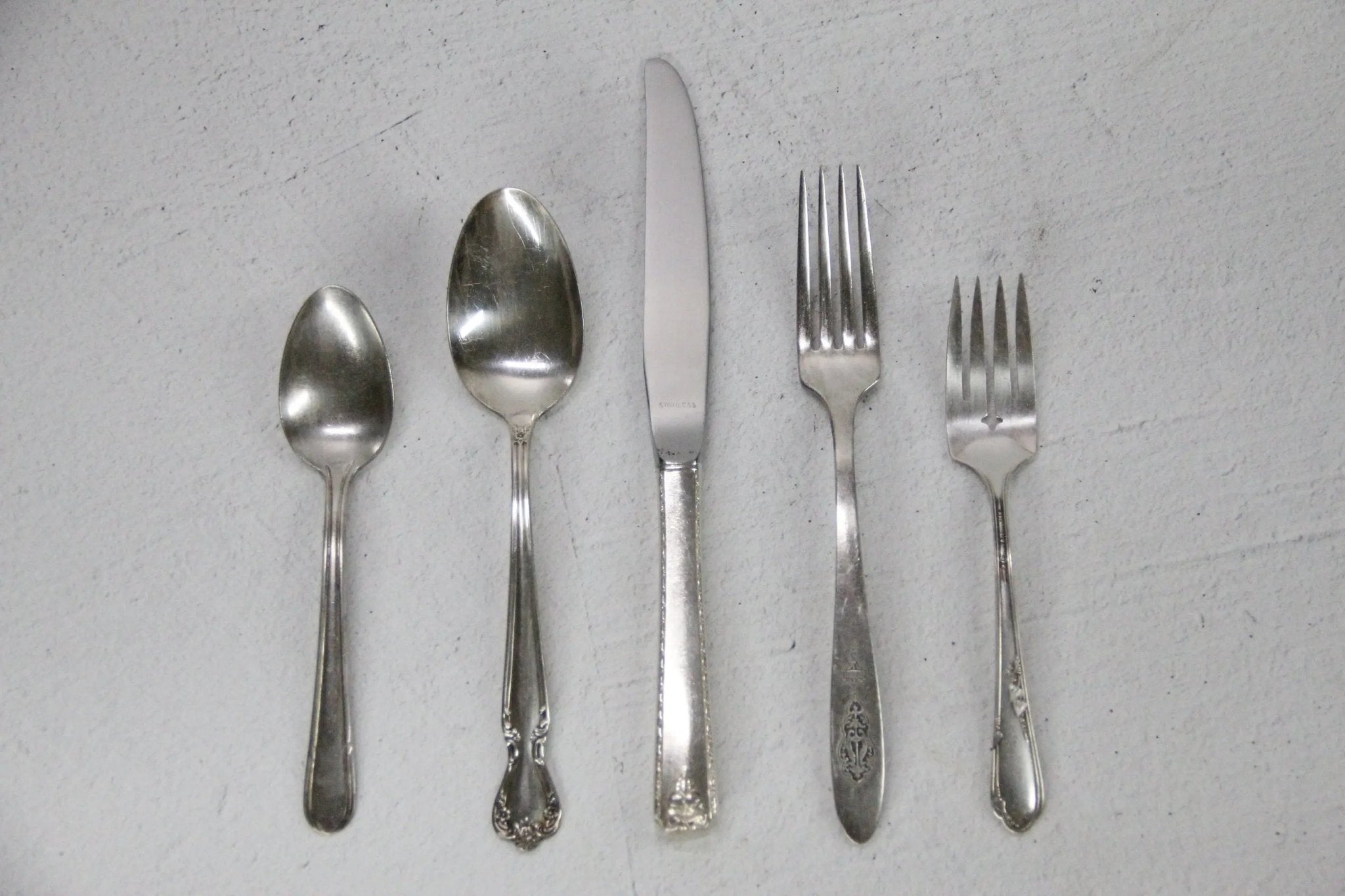 Vintage Flatware Set | Mixed Pattern 5 Piece Place Setting  - Debra Hall Lifestyle